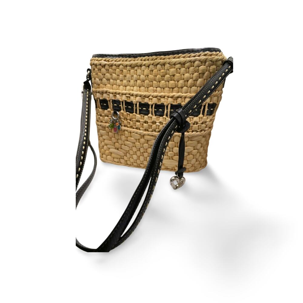 Brighton Wicker Leather Shoulder Bag Silver Purse Charms